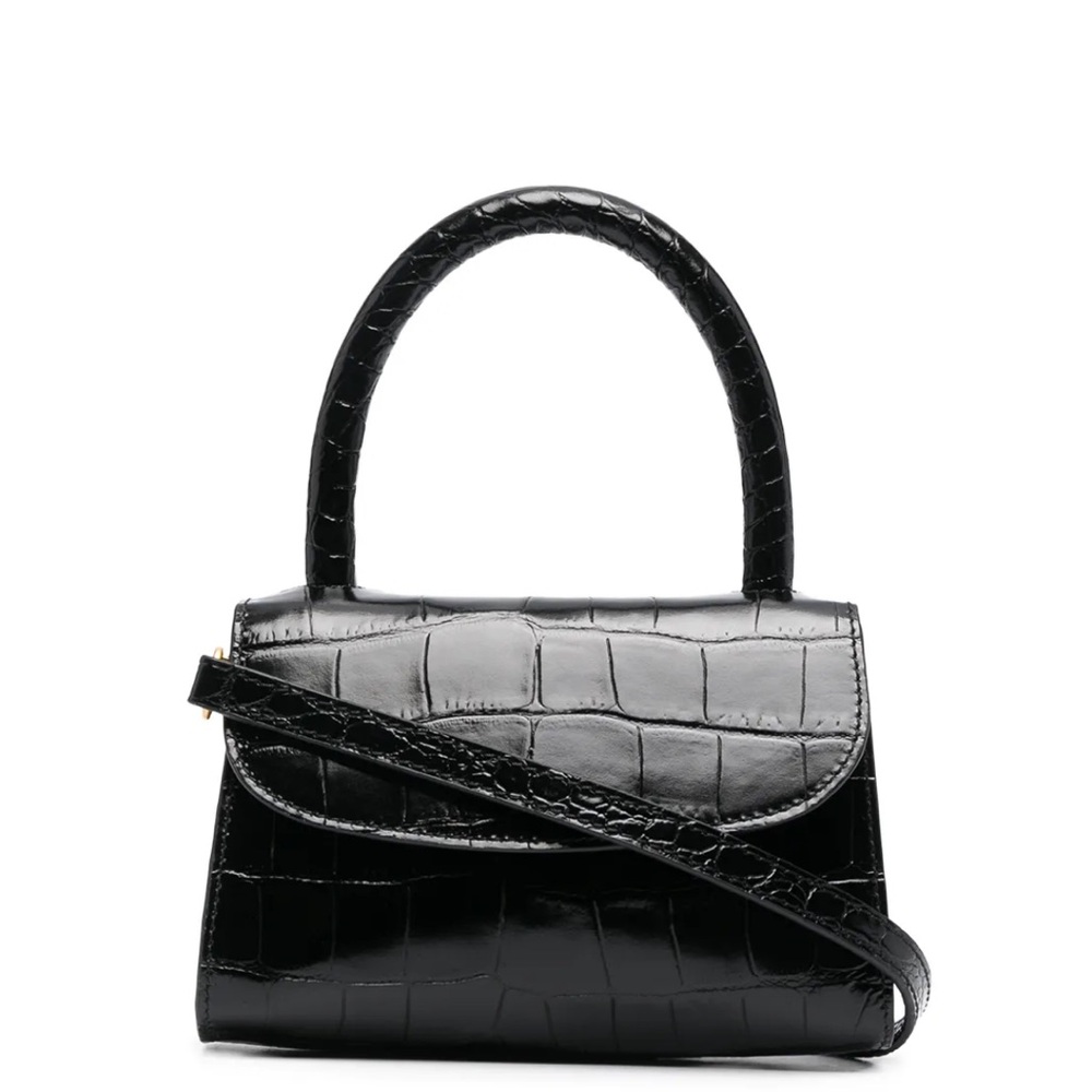 BY FAR Black Mini Croc-Embossed Bag